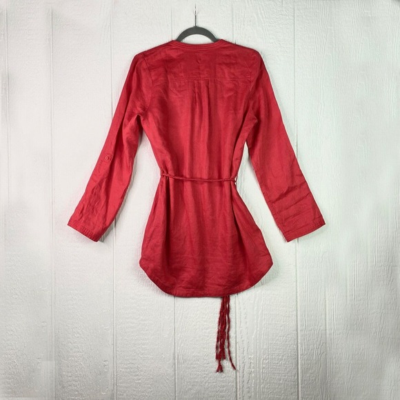 Lady Hathaway Button Up Red Tunic S/P Braided Fringe Belt 100% Linen Valentine's - Picture 9 of 16